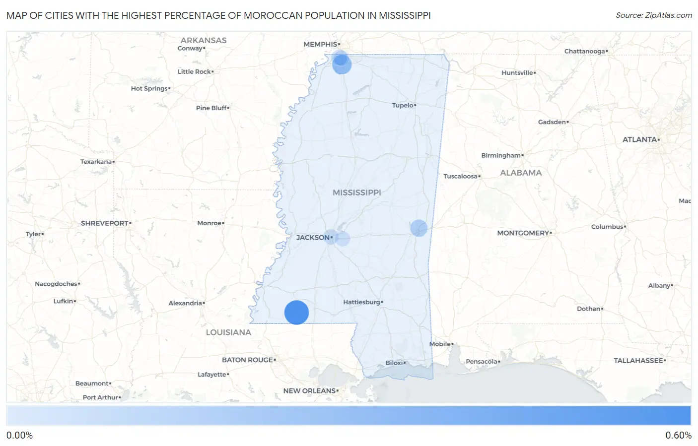 Cities with the Highest Percentage of Moroccan Population in Mississippi Map