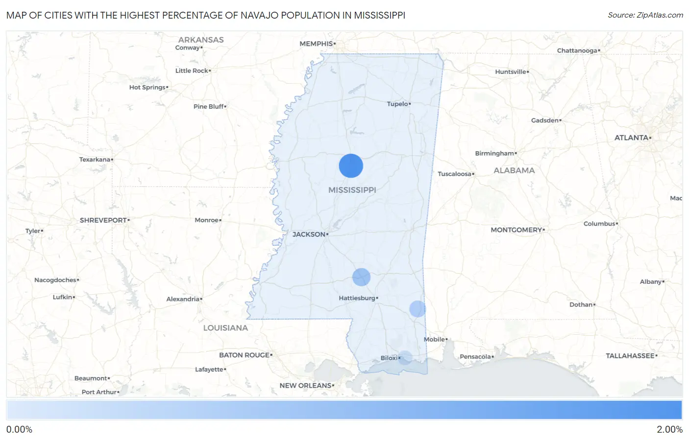 Cities with the Highest Percentage of Navajo Population in Mississippi Map