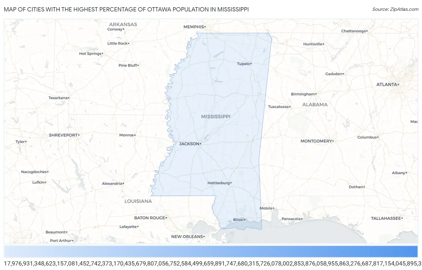 Cities with the Highest Percentage of Ottawa Population in Mississippi Map