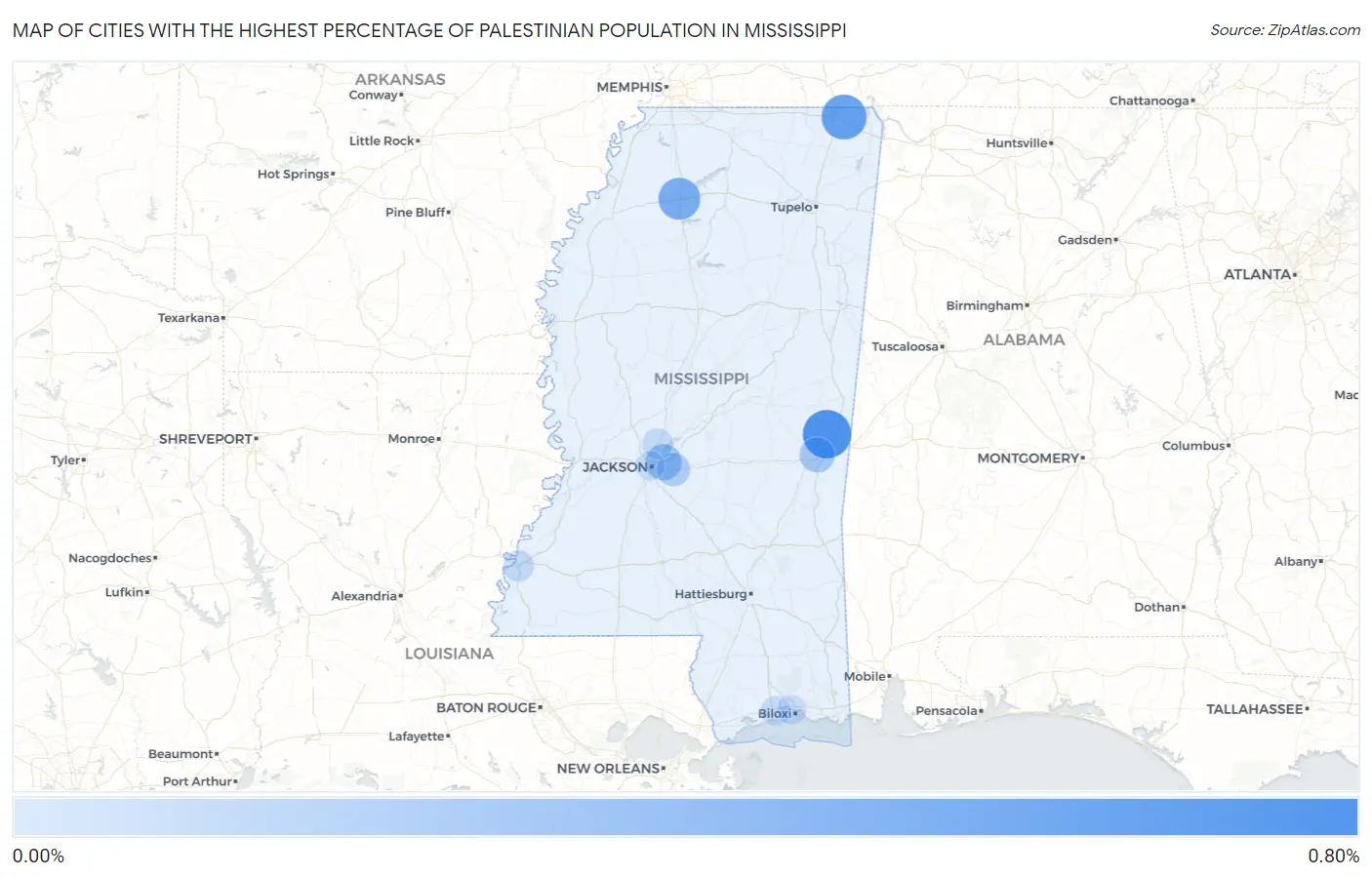 Cities with the Highest Percentage of Palestinian Population in Mississippi Map