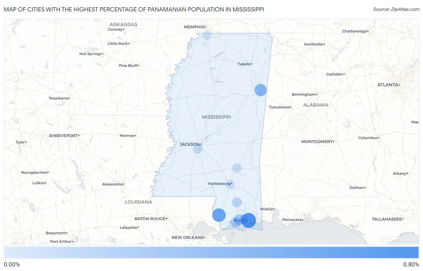 Cities with the Highest Percentage of Panamanian Population in Mississippi Map