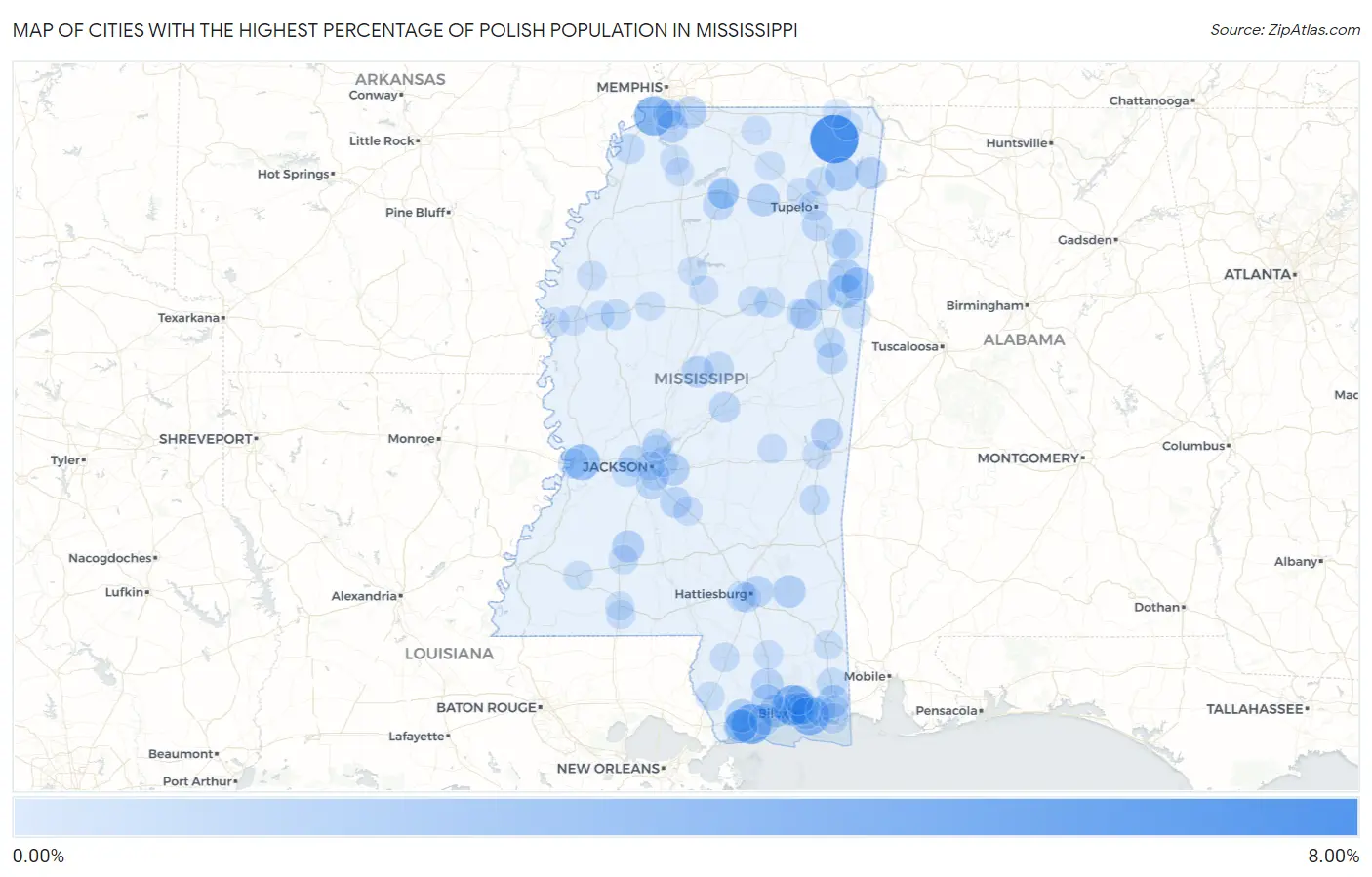 Cities with the Highest Percentage of Polish Population in Mississippi Map
