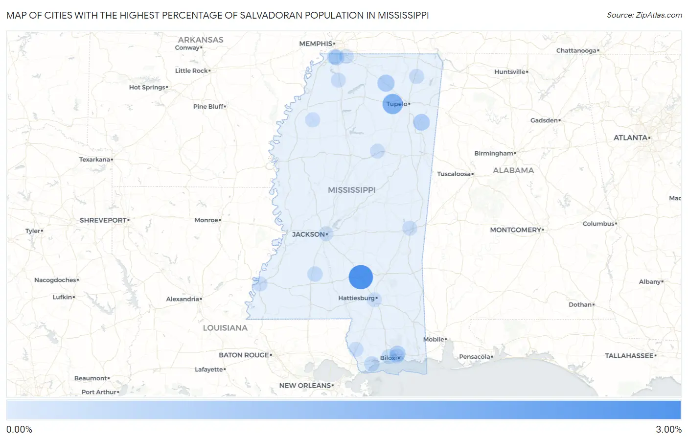 Cities with the Highest Percentage of Salvadoran Population in Mississippi Map
