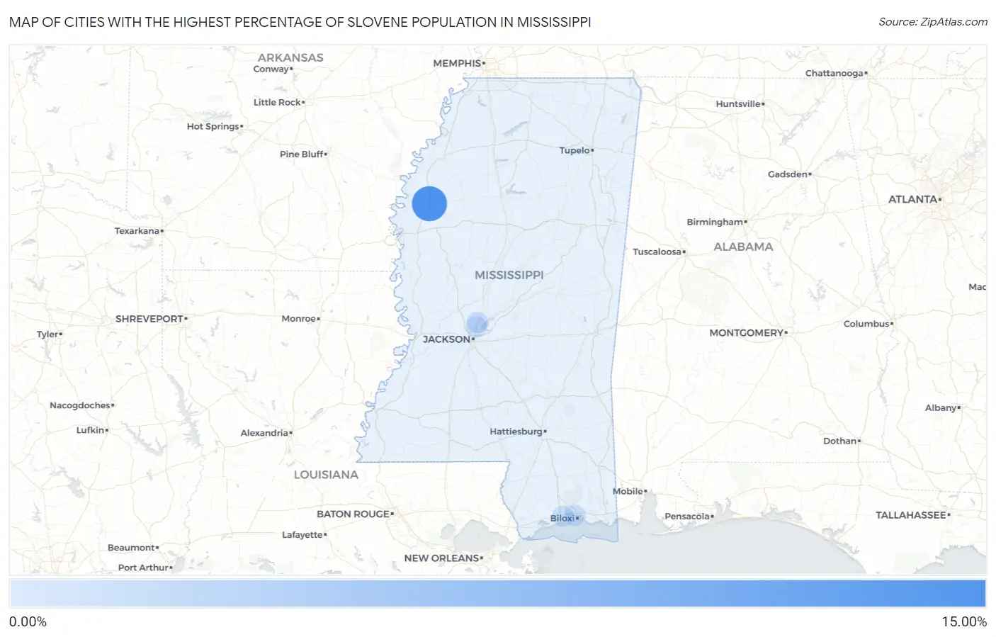 Cities with the Highest Percentage of Slovene Population in Mississippi Map