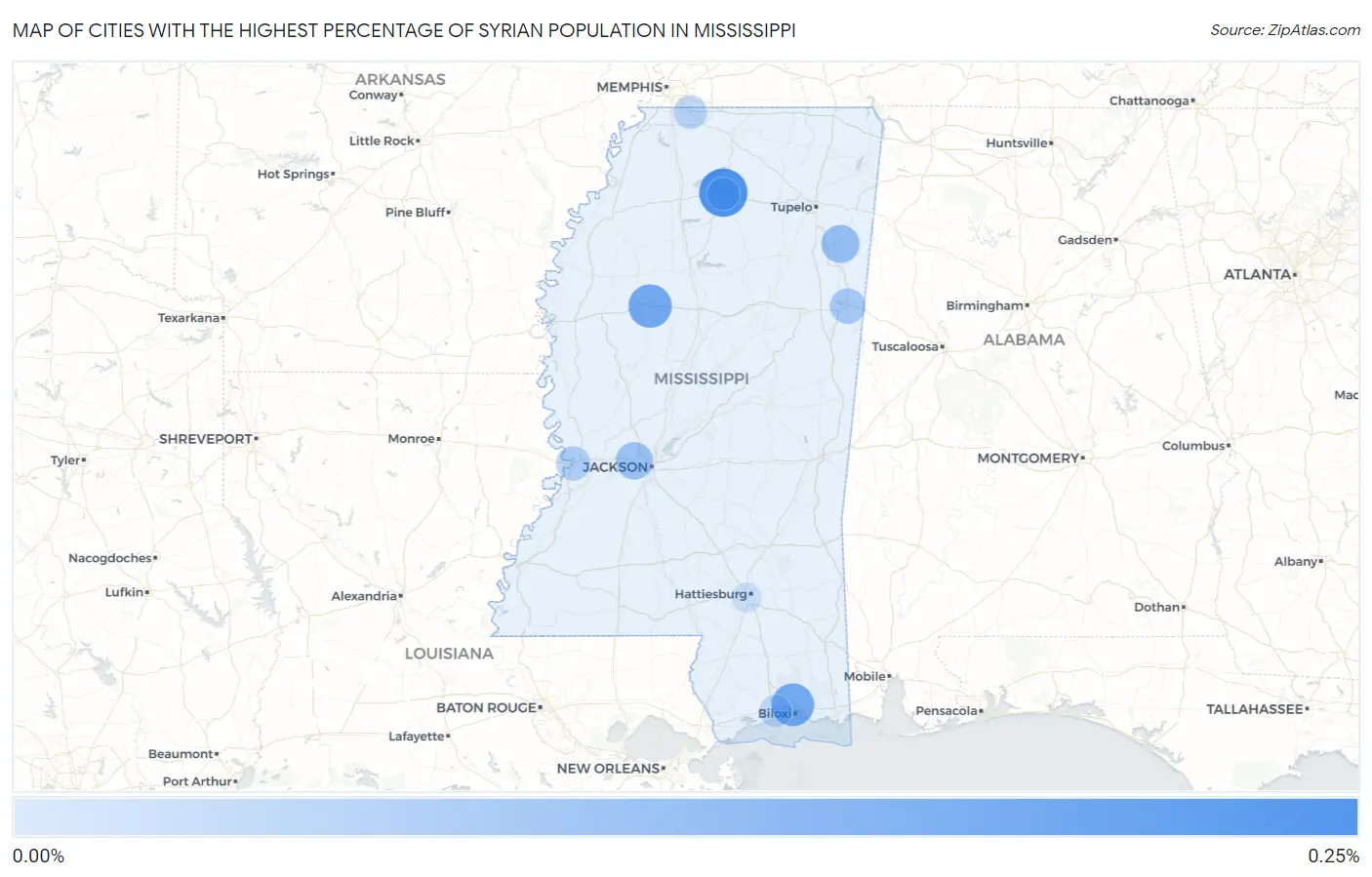 Cities with the Highest Percentage of Syrian Population in Mississippi Map