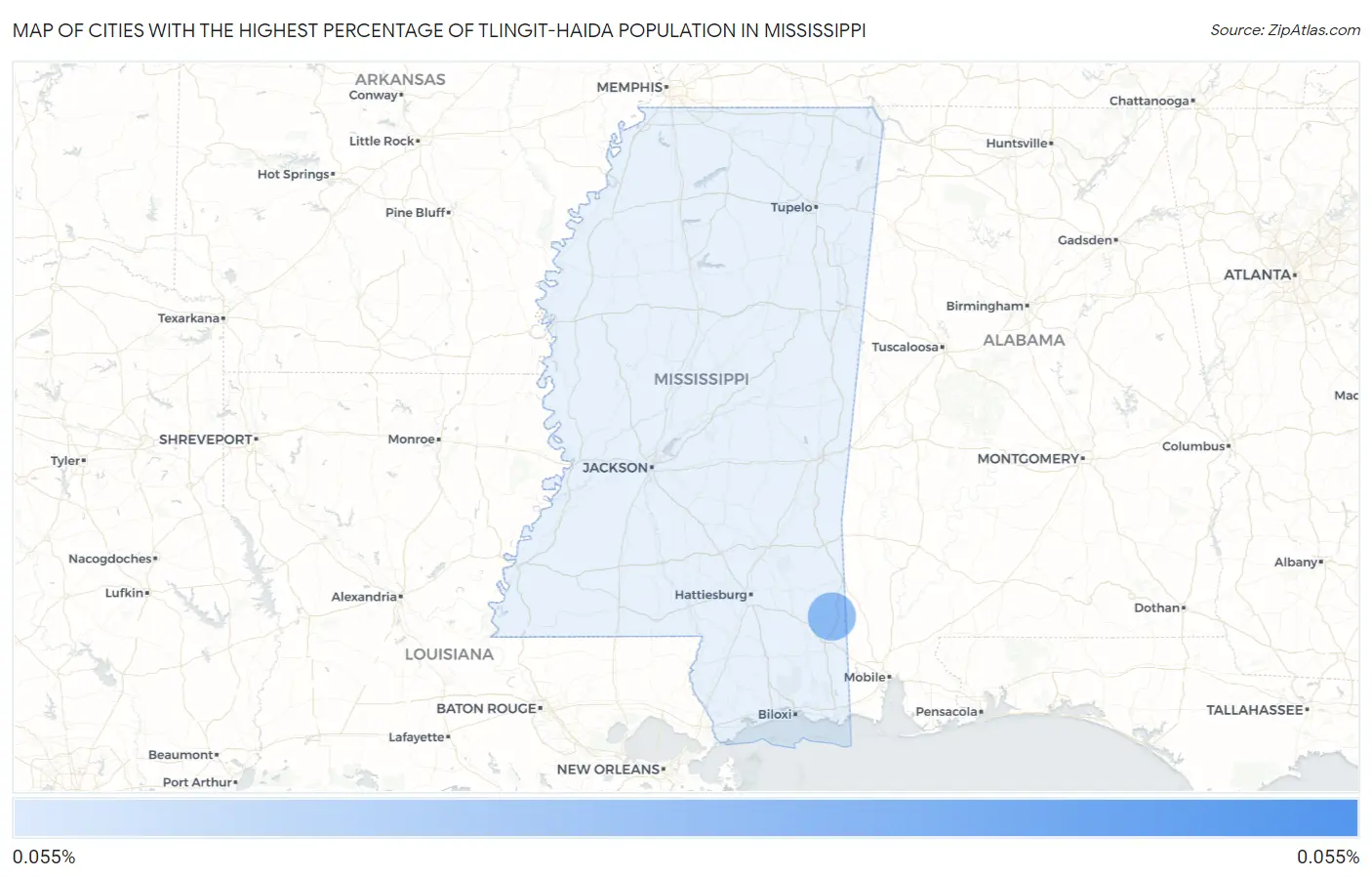 Cities with the Highest Percentage of Tlingit-Haida Population in Mississippi Map