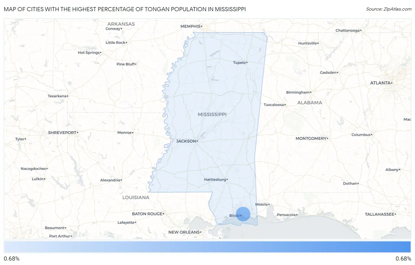 Cities with the Highest Percentage of Tongan Population in Mississippi Map