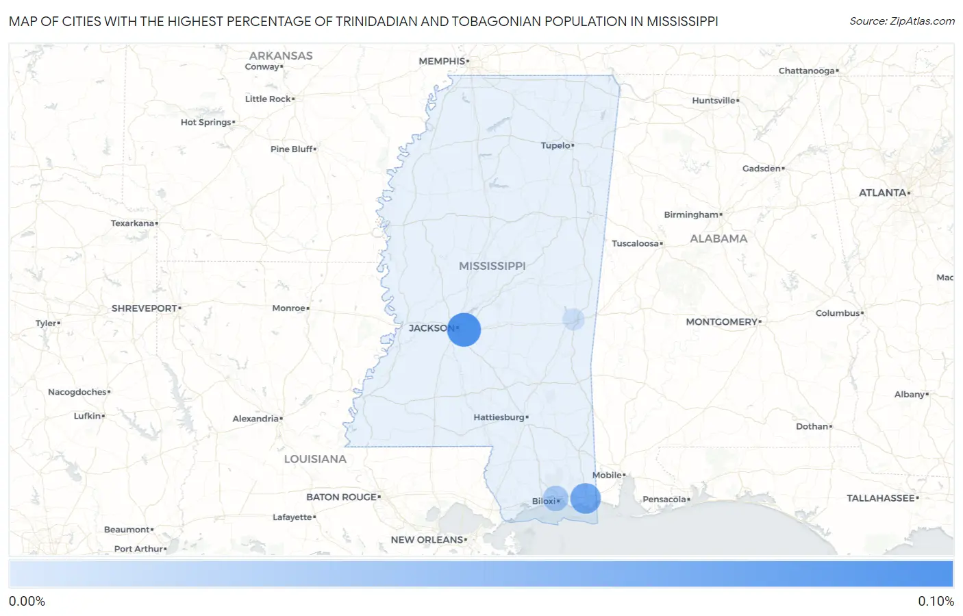 Cities with the Highest Percentage of Trinidadian and Tobagonian Population in Mississippi Map