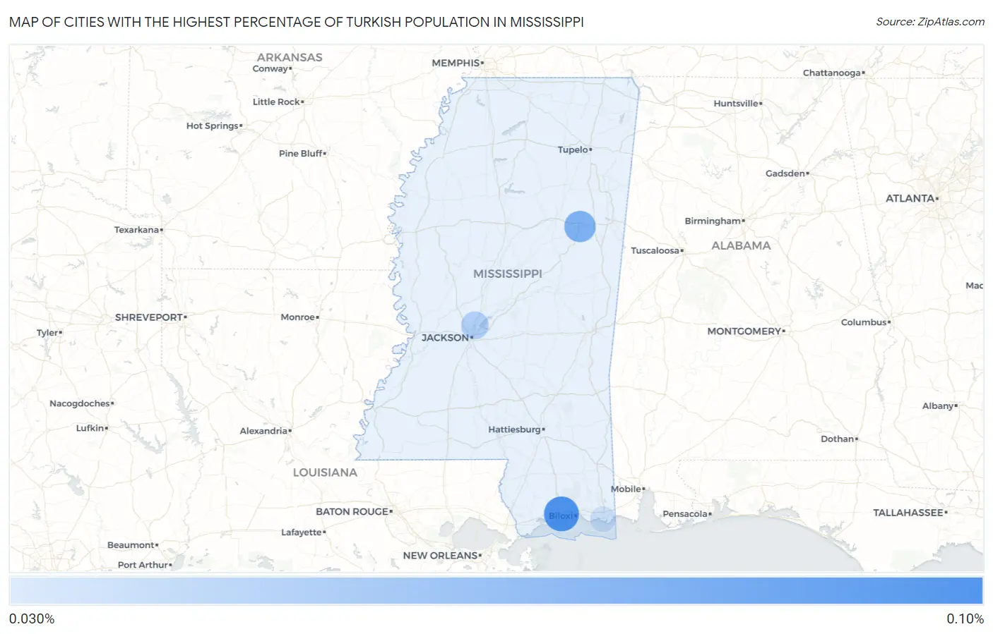 Cities with the Highest Percentage of Turkish Population in Mississippi Map