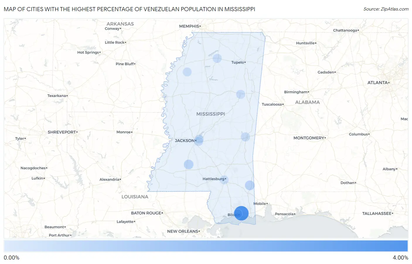 Cities with the Highest Percentage of Venezuelan Population in Mississippi Map