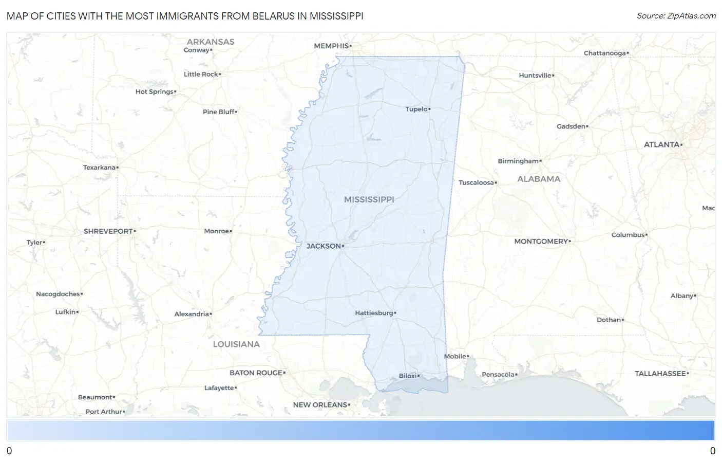 Cities with the Most Immigrants from Belarus in Mississippi Map