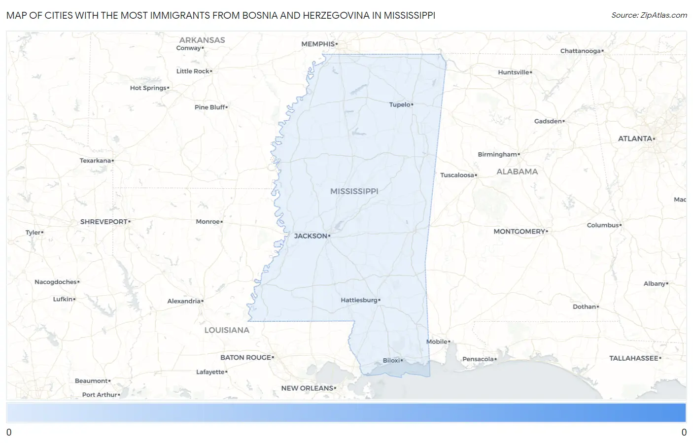 Cities with the Most Immigrants from Bosnia and Herzegovina in Mississippi Map