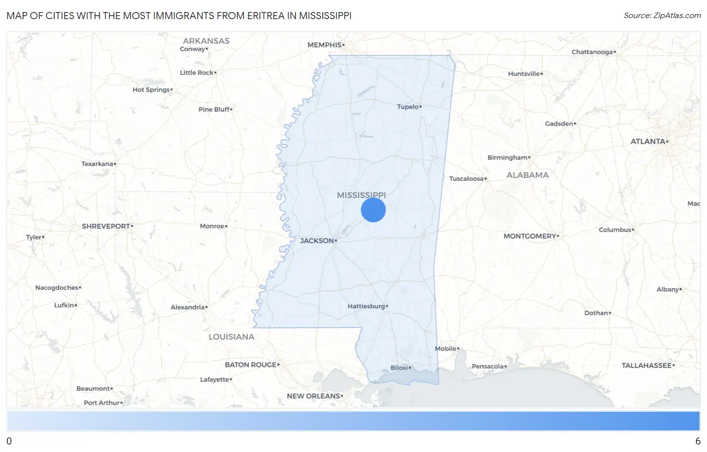 Cities with the Most Immigrants from Eritrea in Mississippi Map