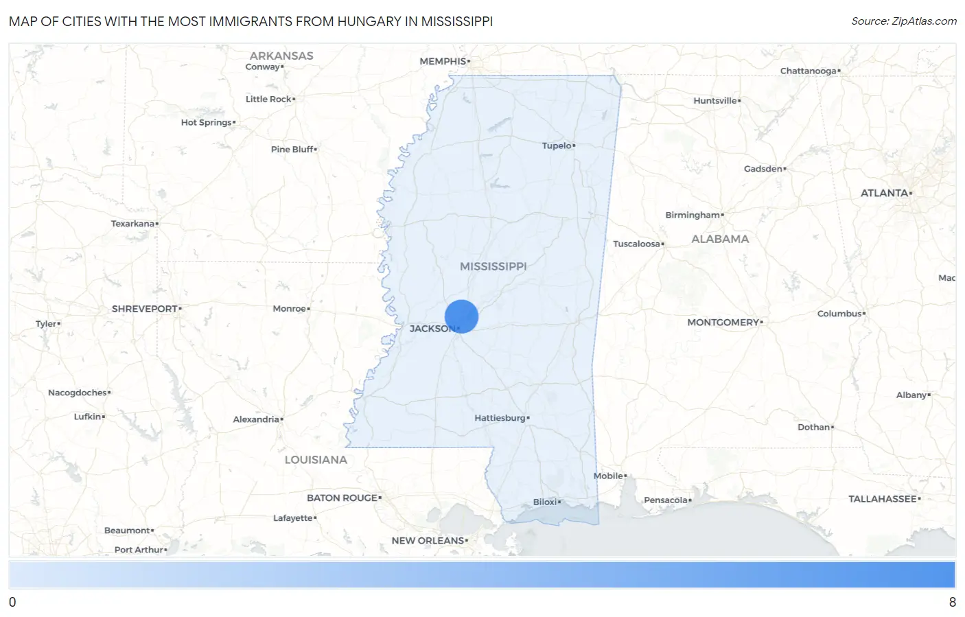 Cities with the Most Immigrants from Hungary in Mississippi Map