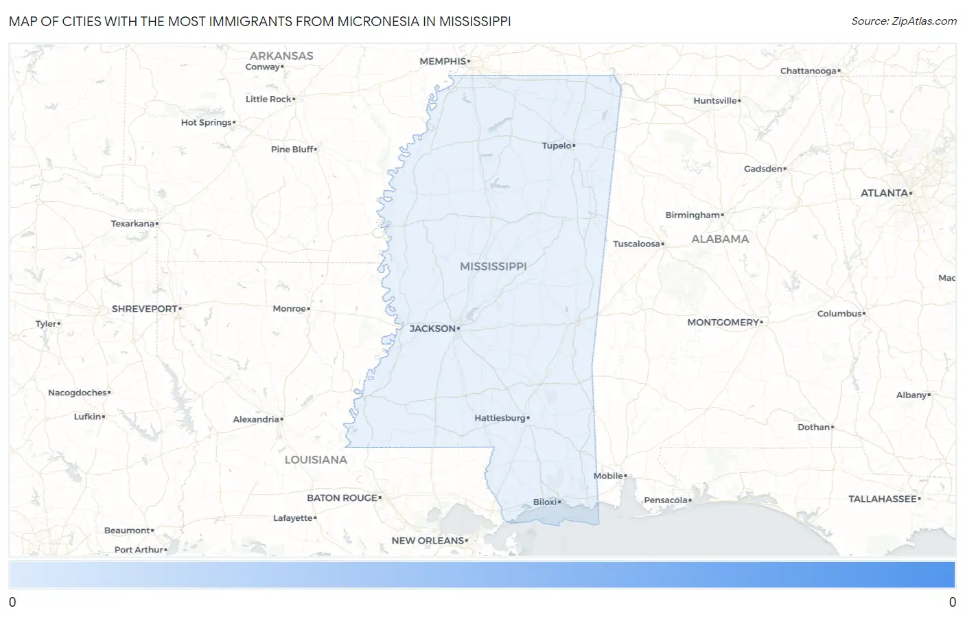 Cities with the Most Immigrants from Micronesia in Mississippi Map