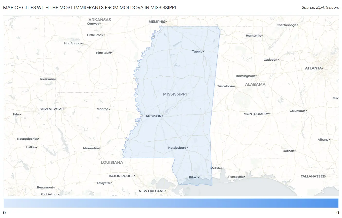 Cities with the Most Immigrants from Moldova in Mississippi Map