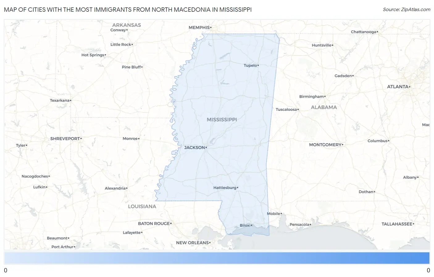 Cities with the Most Immigrants from North Macedonia in Mississippi Map