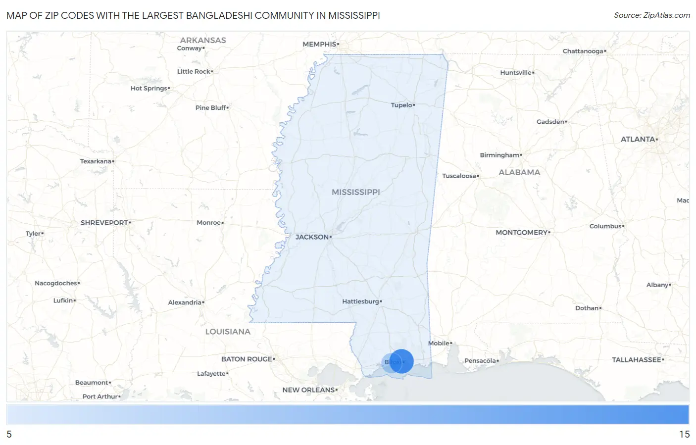 Zip Codes with the Largest Bangladeshi Community in Mississippi Map