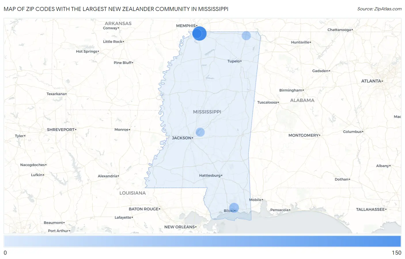 Zip Codes with the Largest New Zealander Community in Mississippi Map