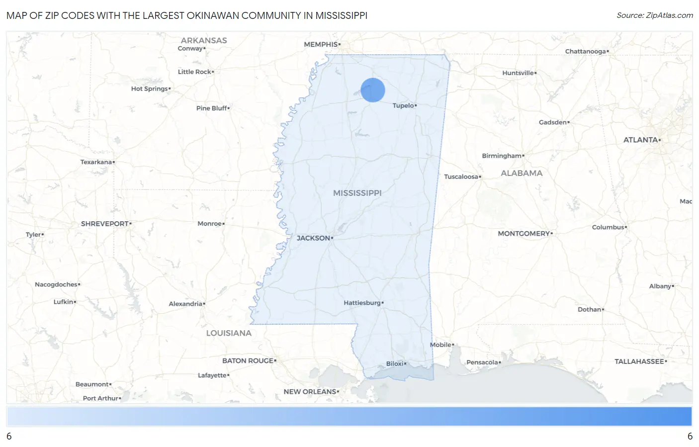 Zip Codes with the Largest Okinawan Community in Mississippi Map