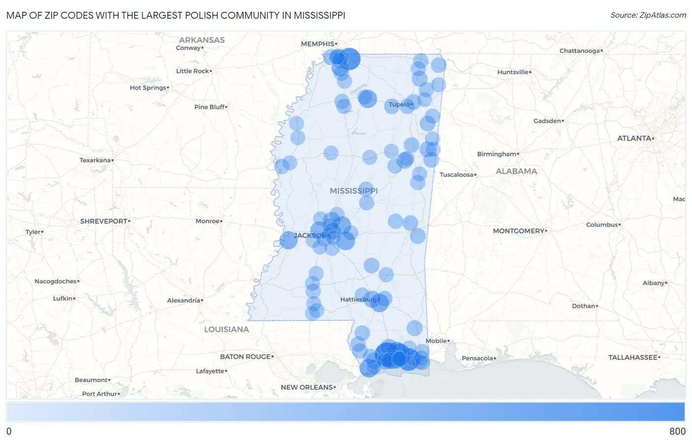 Zip Codes with the Largest Polish Community in Mississippi Map