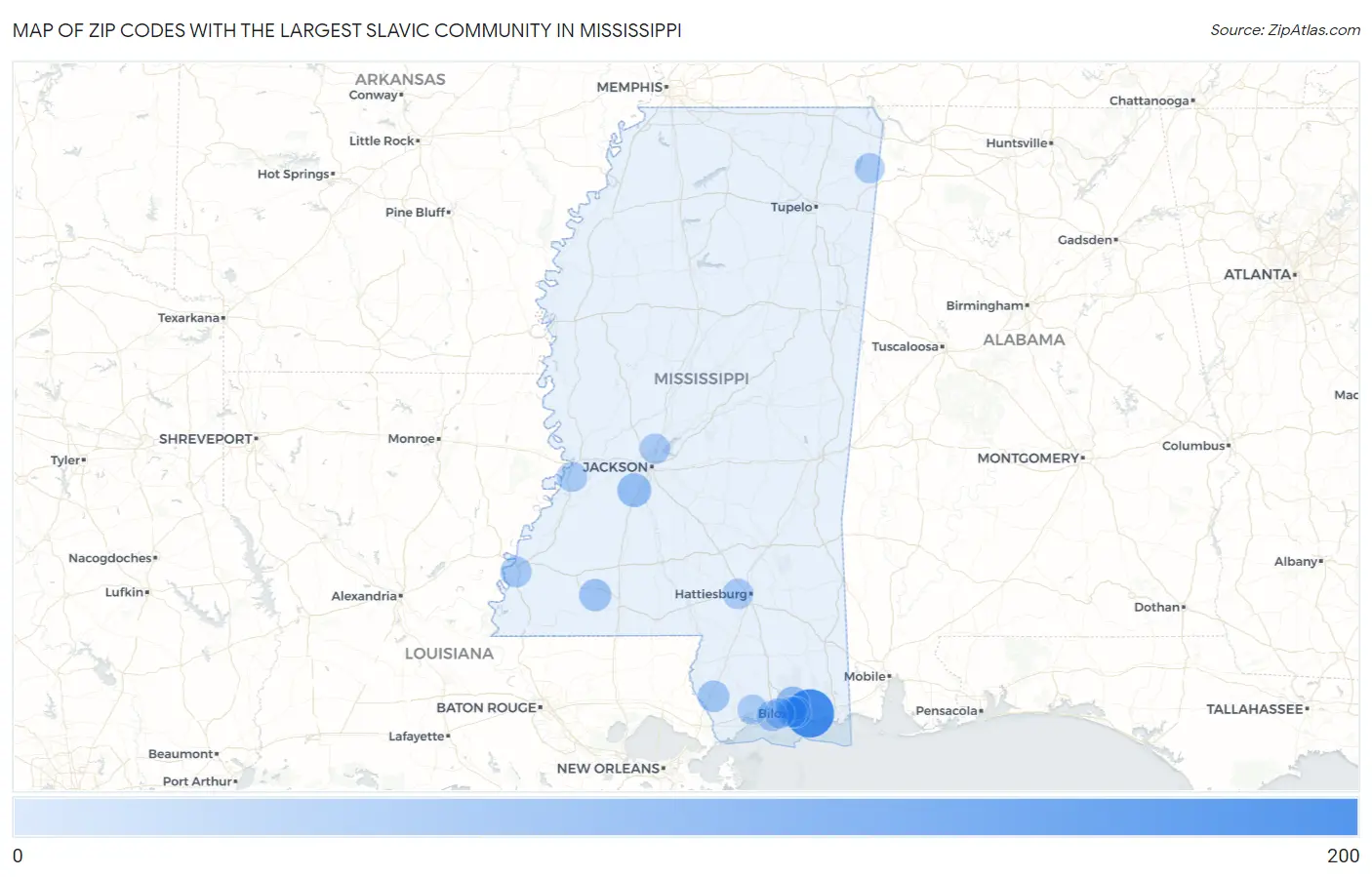 Zip Codes with the Largest Slavic Community in Mississippi Map