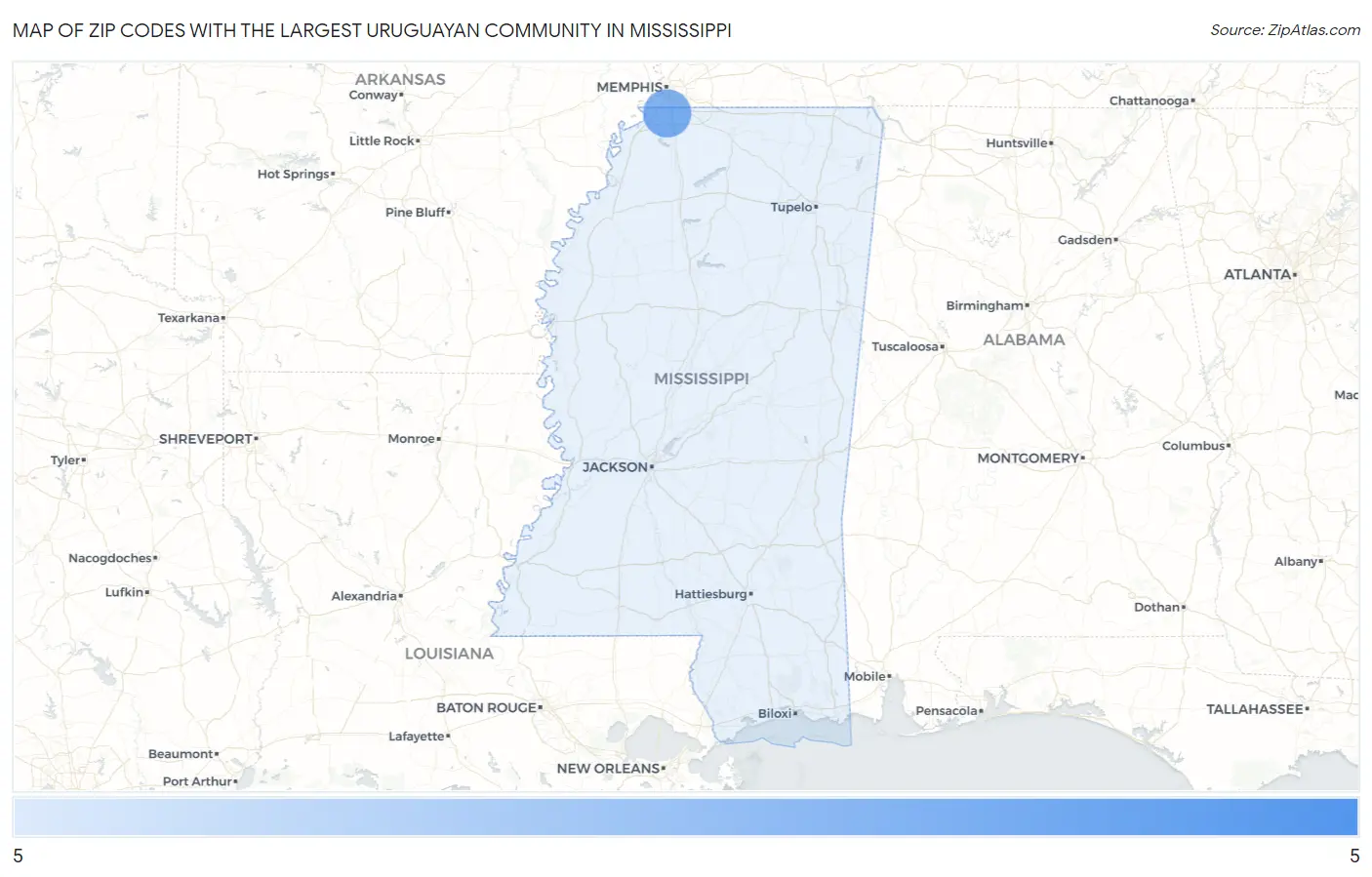 Zip Codes with the Largest Uruguayan Community in Mississippi Map