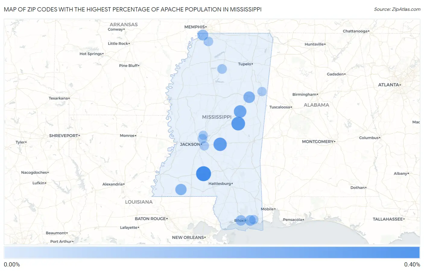 Zip Codes with the Highest Percentage of Apache Population in Mississippi Map
