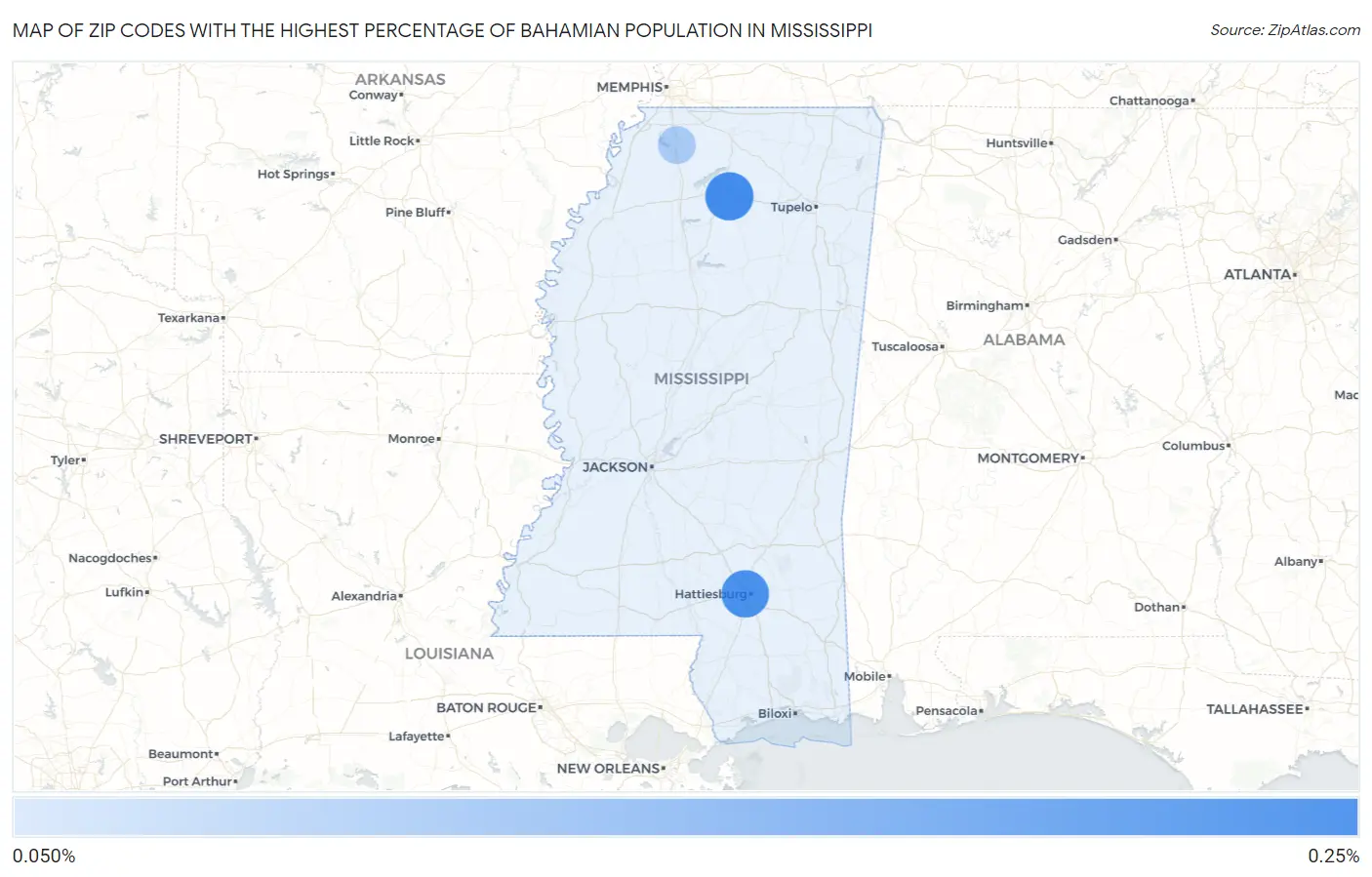 Zip Codes with the Highest Percentage of Bahamian Population in Mississippi Map