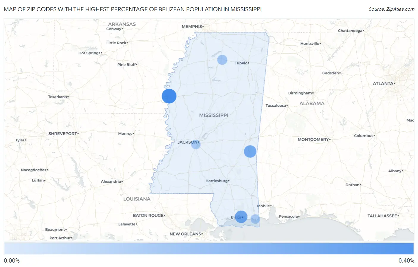 Zip Codes with the Highest Percentage of Belizean Population in Mississippi Map