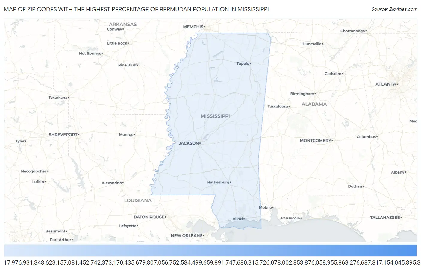 Zip Codes with the Highest Percentage of Bermudan Population in Mississippi Map