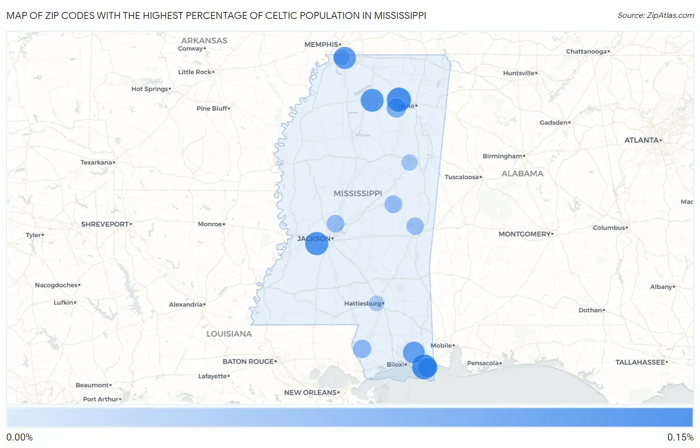 Zip Codes with the Highest Percentage of Celtic Population in Mississippi Map