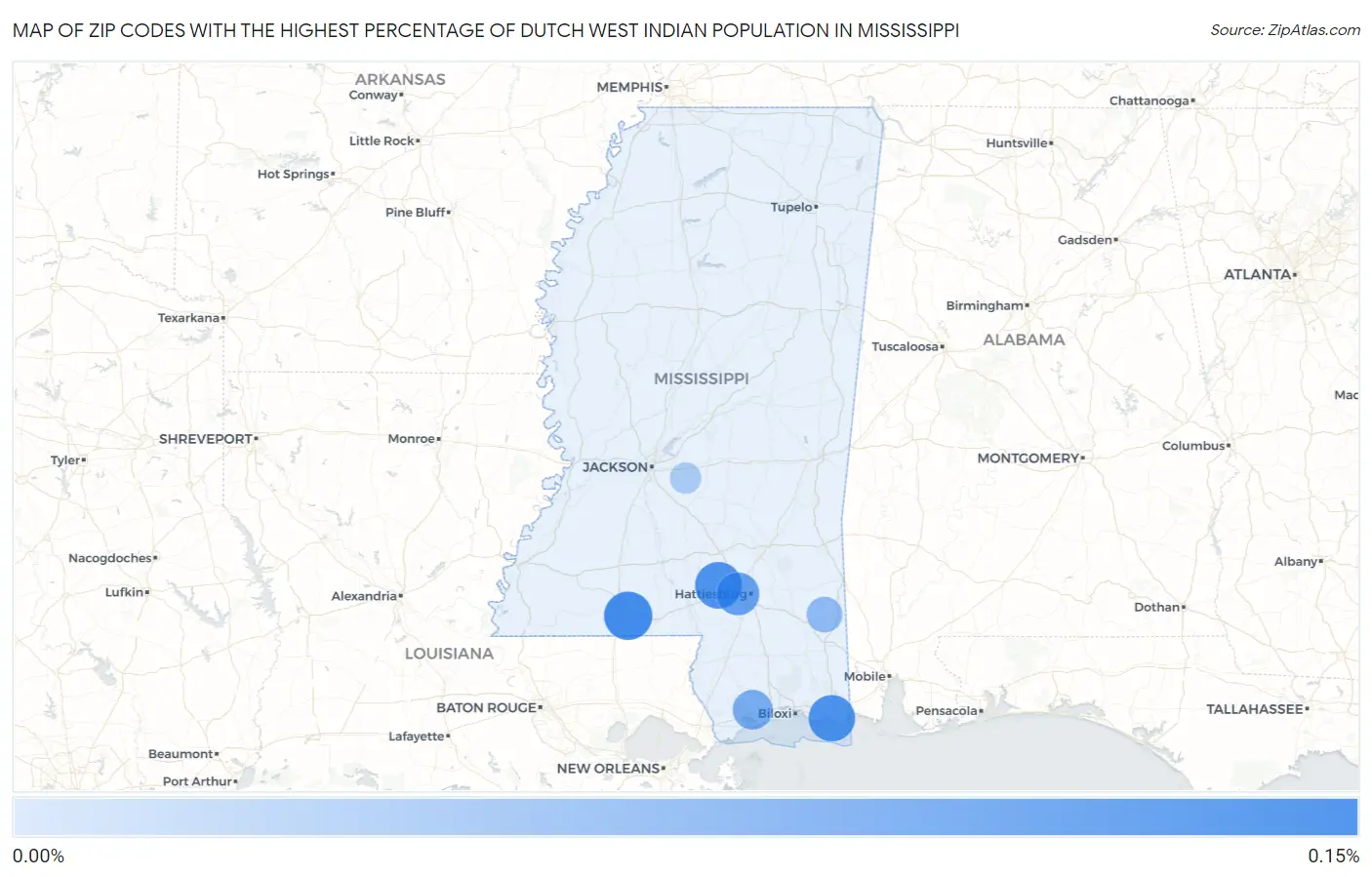 Zip Codes with the Highest Percentage of Dutch West Indian Population in Mississippi Map