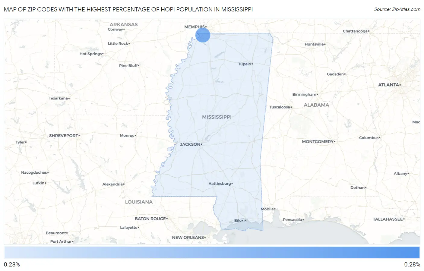 Zip Codes with the Highest Percentage of Hopi Population in Mississippi Map