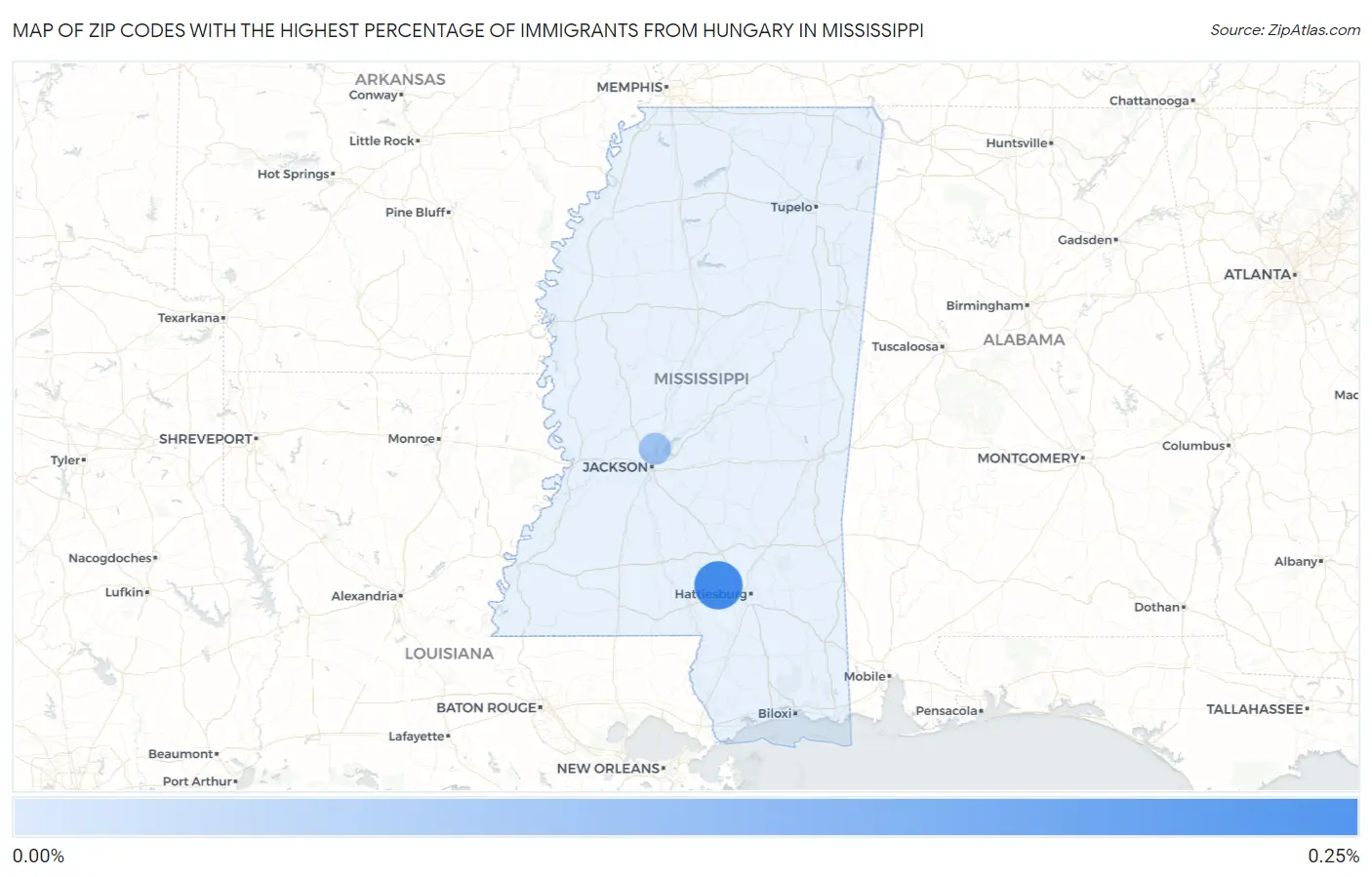 Zip Codes with the Highest Percentage of Immigrants from Hungary in Mississippi Map