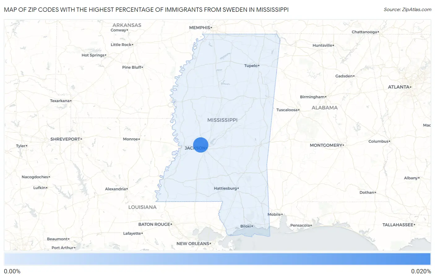 Zip Codes with the Highest Percentage of Immigrants from Sweden in Mississippi Map