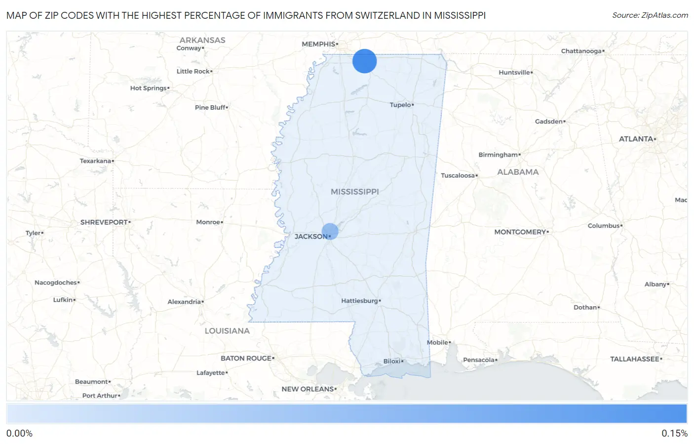 Zip Codes with the Highest Percentage of Immigrants from Switzerland in Mississippi Map
