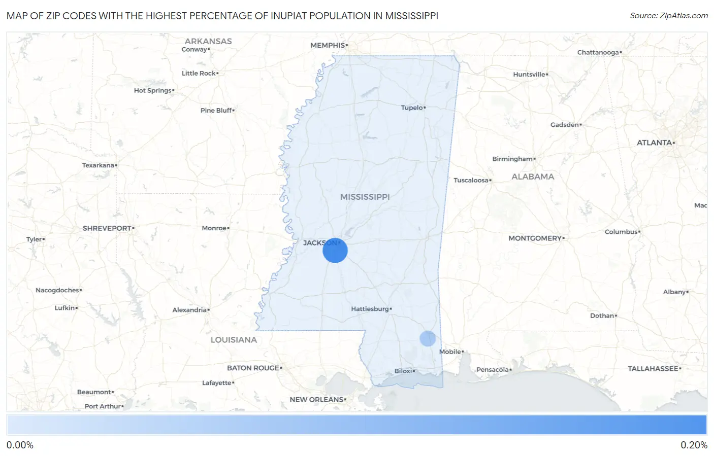 Zip Codes with the Highest Percentage of Inupiat Population in Mississippi Map