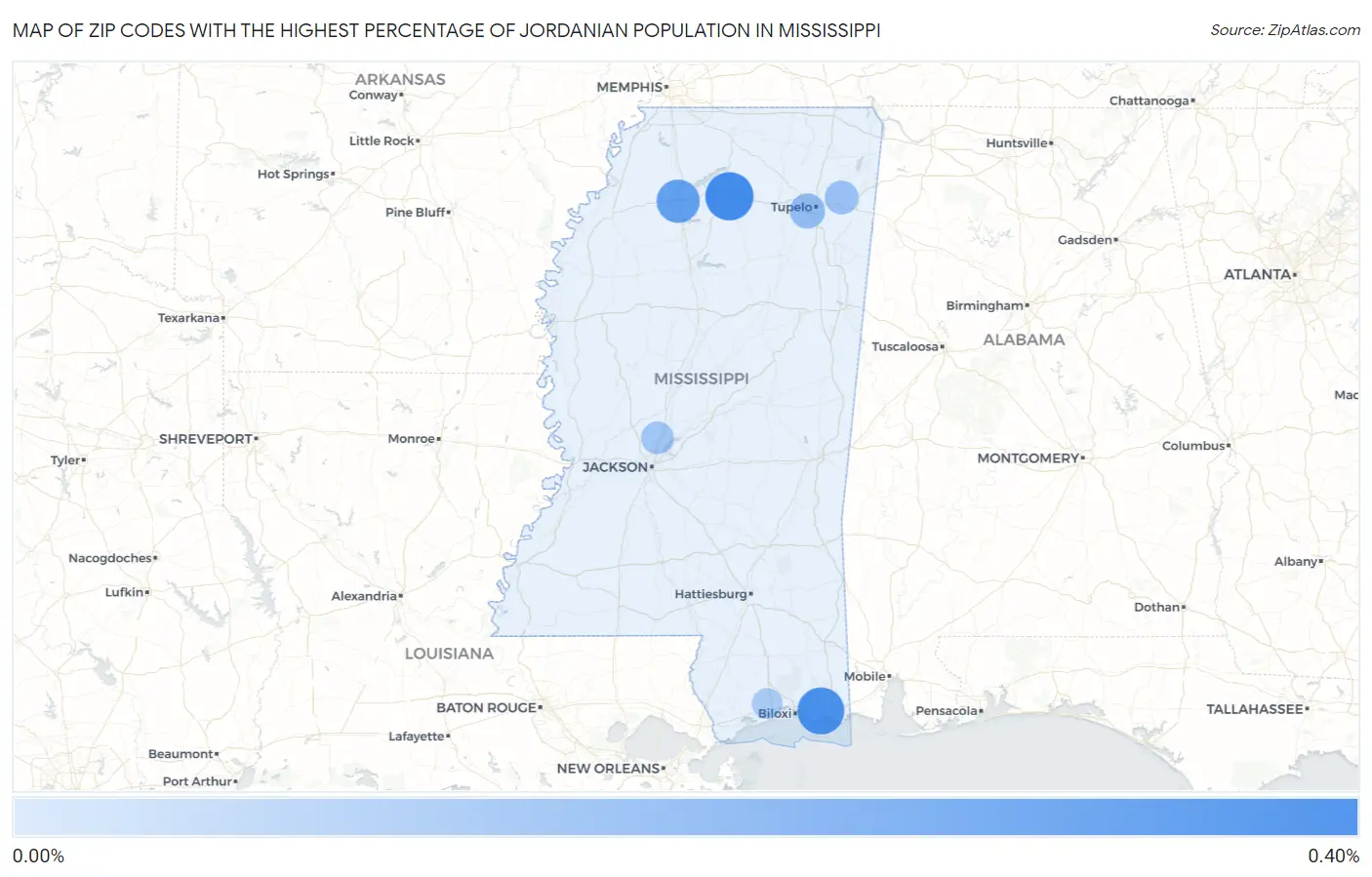 Zip Codes with the Highest Percentage of Jordanian Population in Mississippi Map