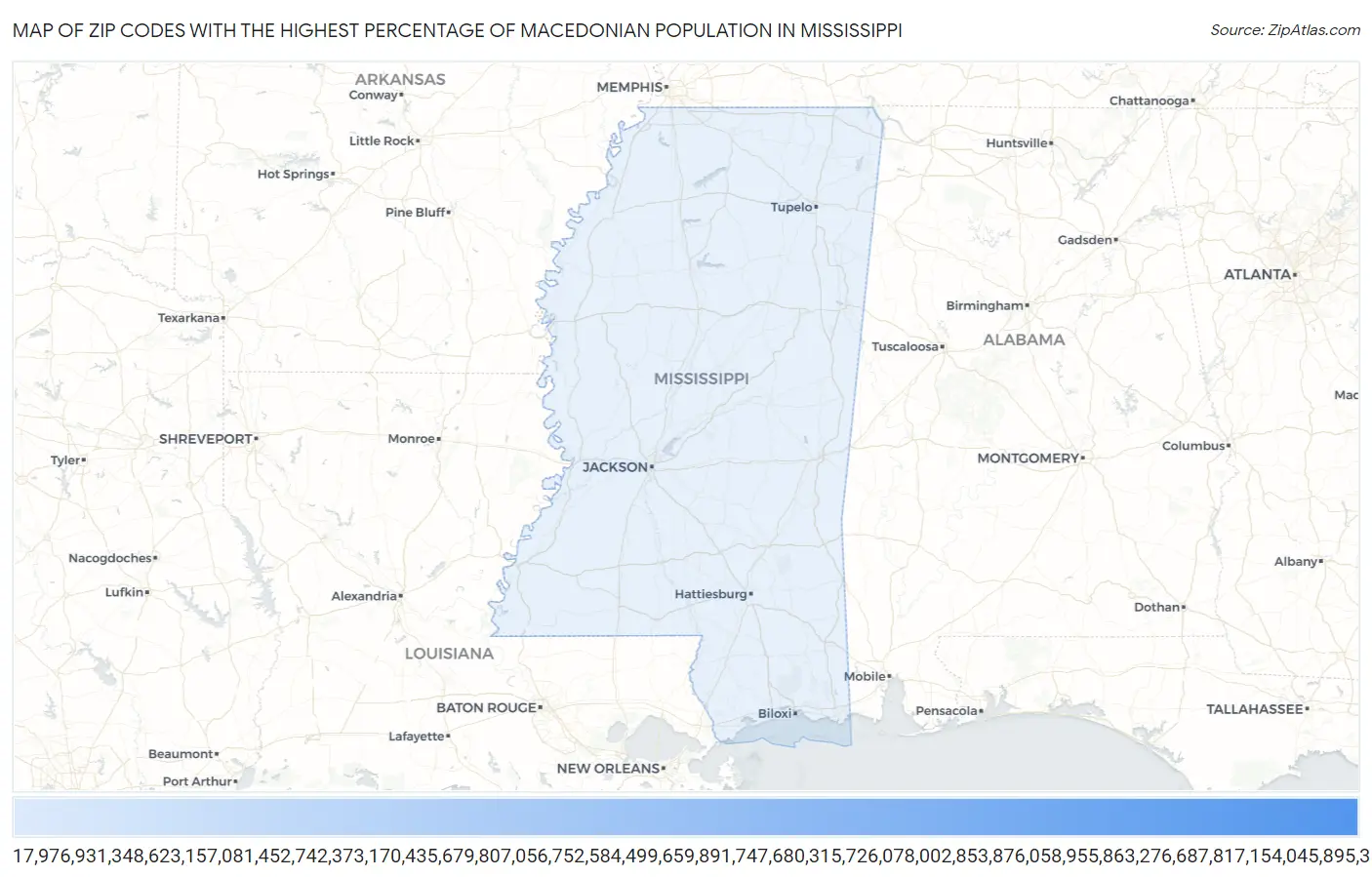 Zip Codes with the Highest Percentage of Macedonian Population in Mississippi Map