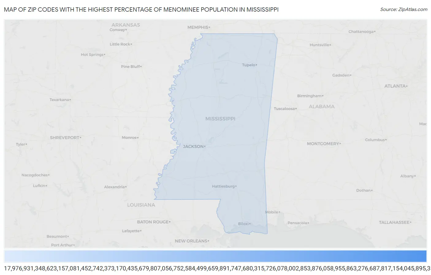 Zip Codes with the Highest Percentage of Menominee Population in Mississippi Map