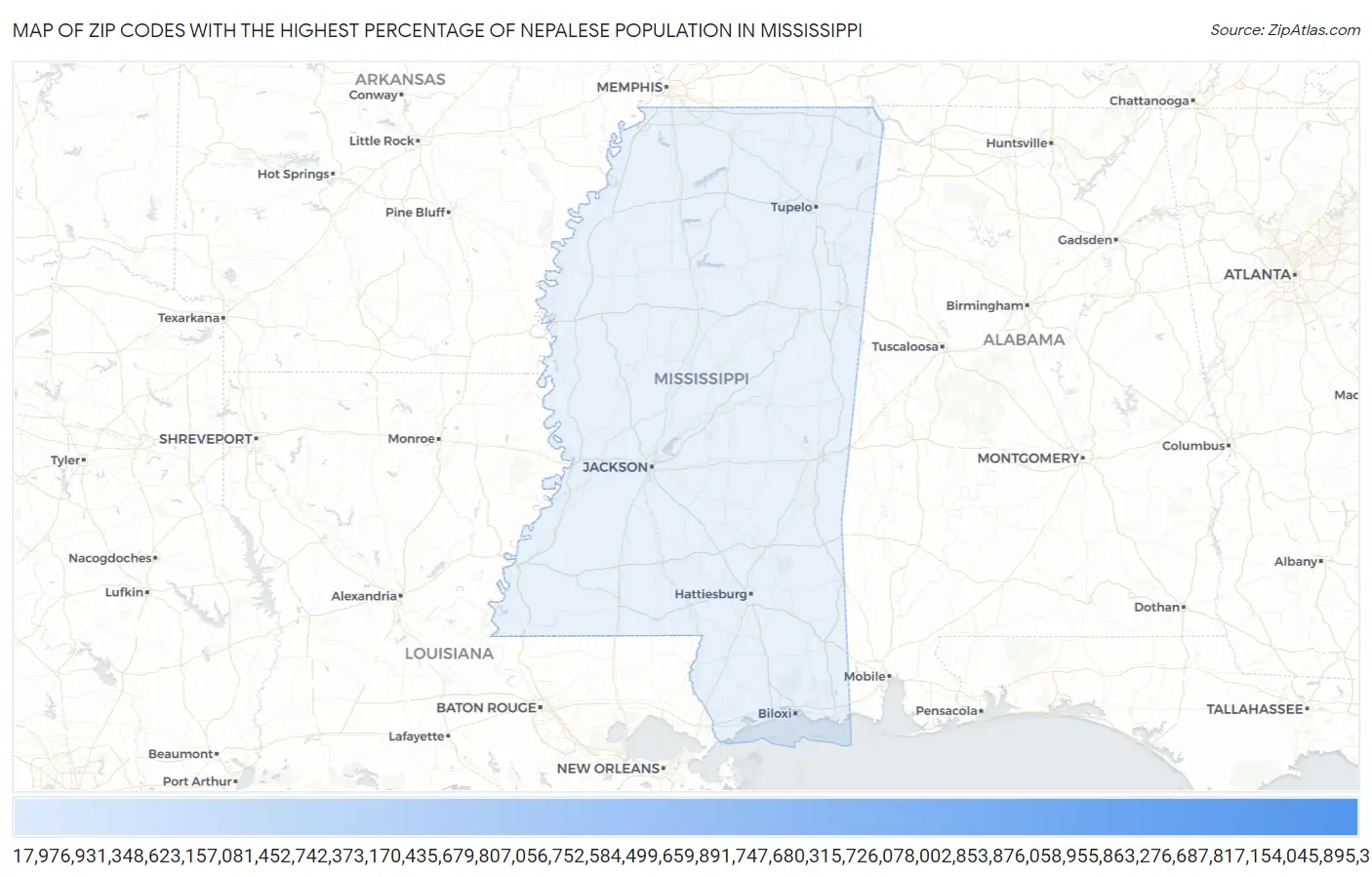 Zip Codes with the Highest Percentage of Nepalese Population in Mississippi Map