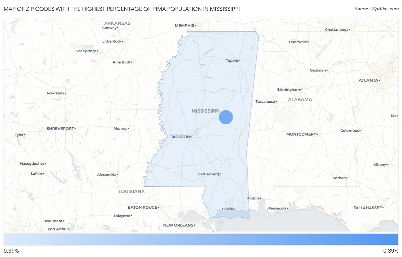 Zip Codes with the Highest Percentage of Pima Population in Mississippi Map