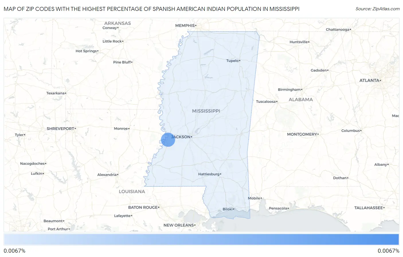 Zip Codes with the Highest Percentage of Spanish American Indian Population in Mississippi Map