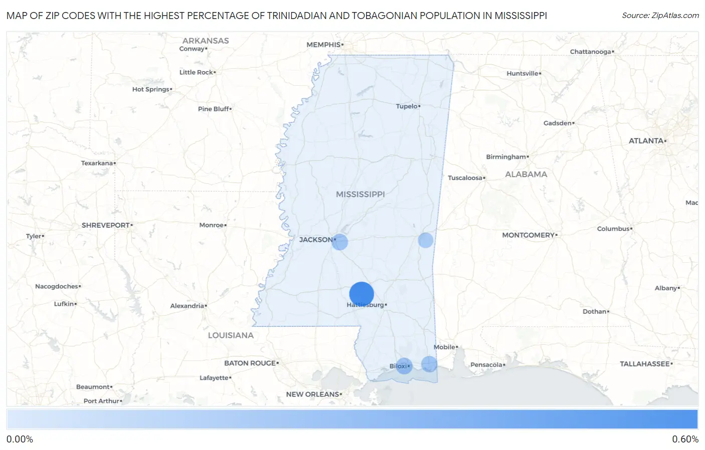 Zip Codes with the Highest Percentage of Trinidadian and Tobagonian Population in Mississippi Map