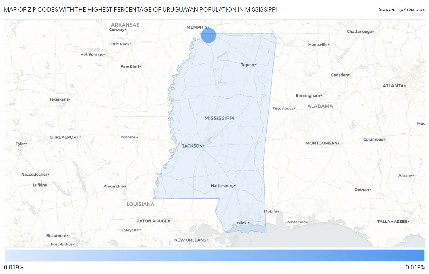 Zip Codes with the Highest Percentage of Uruguayan Population in Mississippi Map