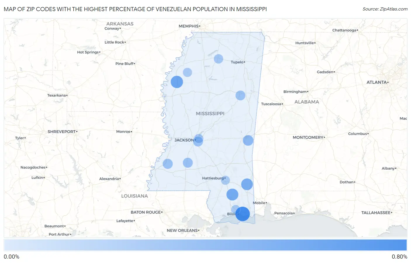 Zip Codes with the Highest Percentage of Venezuelan Population in Mississippi Map
