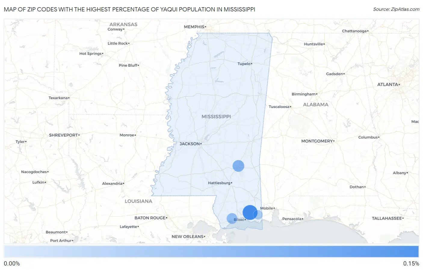 Zip Codes with the Highest Percentage of Yaqui Population in Mississippi Map
