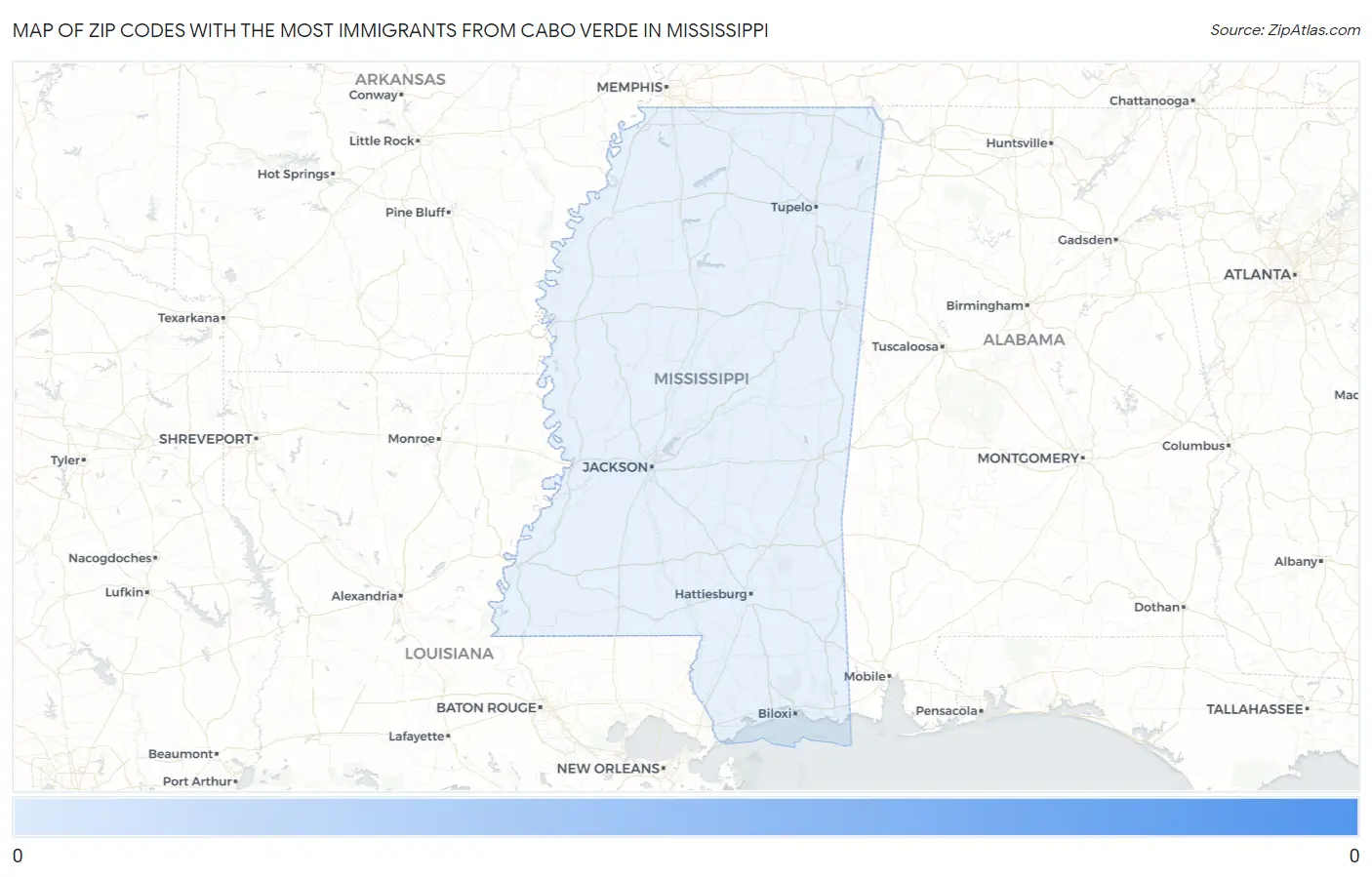 Zip Codes with the Most Immigrants from Cabo Verde in Mississippi Map