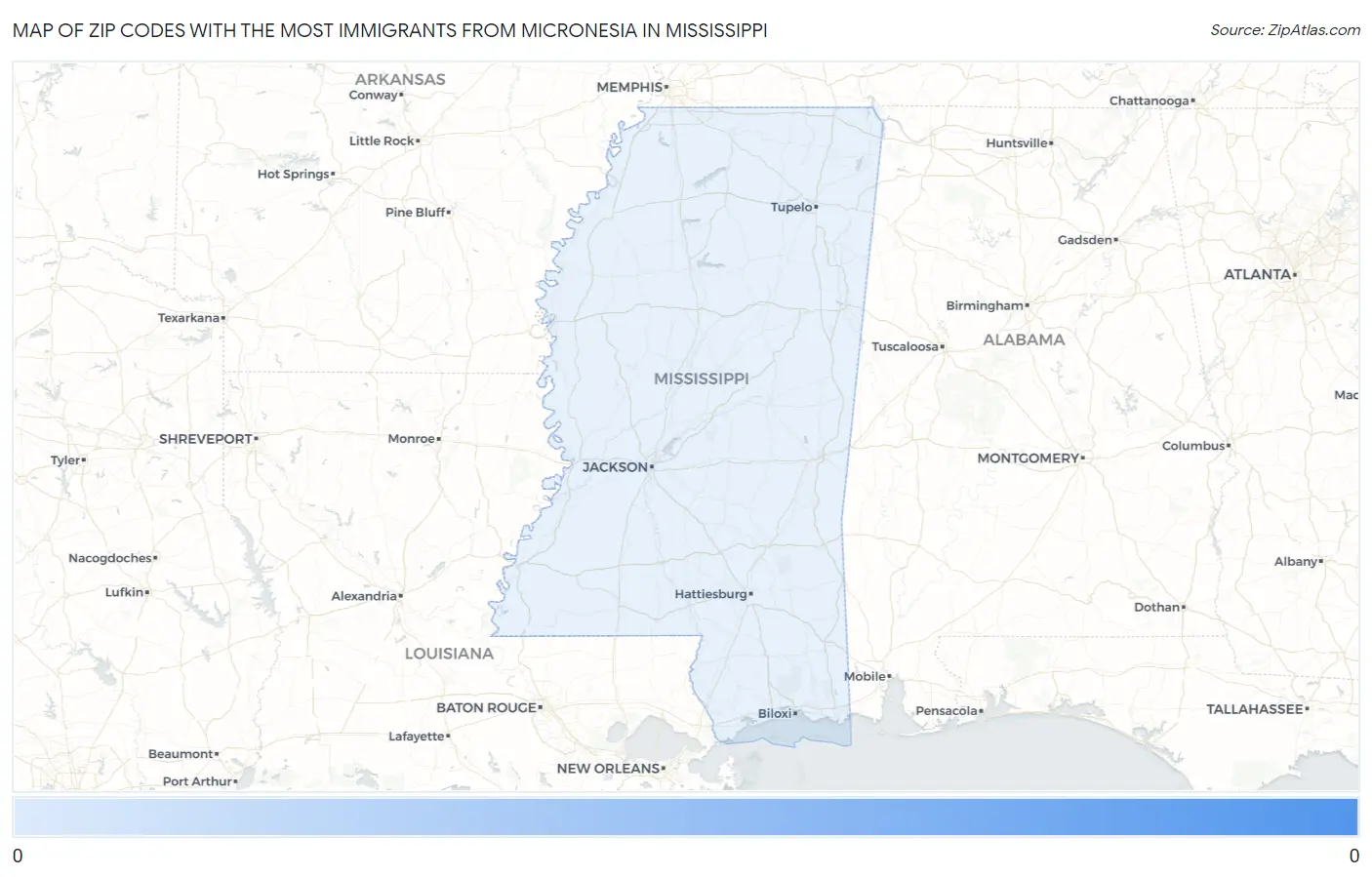 Zip Codes with the Most Immigrants from Micronesia in Mississippi Map